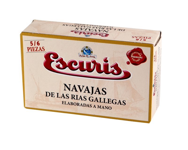 Navajas de las Rías Gallegas 5/6 piezas Escuris, una lata de 111 gr.